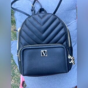 Victoria’s Secret Black Quilted Backpack with Gold Accents